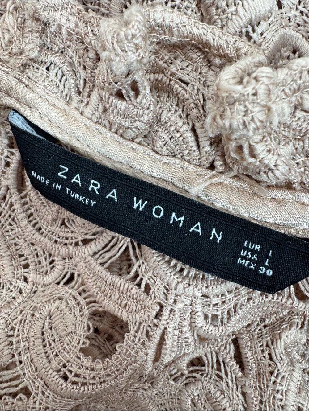 Zara Sheer Lace Ruffle Trim Sheath Dress Nude Tan Large Resort Coquette - Picture 10 of 12